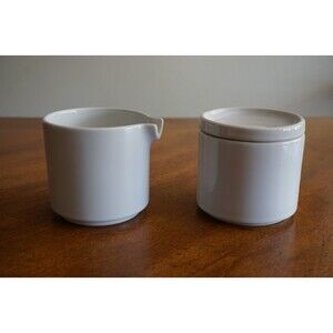 White Bauhaus Trend Pacific Coffee Tea Creamer & Sugar Set Isamu Kenmochi Vtg